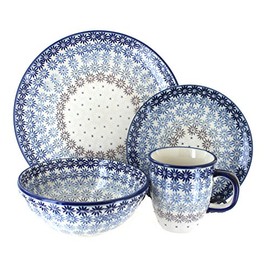 Blue Rose Polish Pottery - Blue Harmony 4 Piece Place Setting - Service for 1-1 Place Setting - Great for Everyday Dining, Casual Dining, or as Formal Dinnerware
