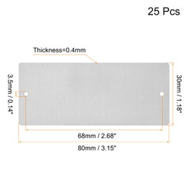 sourcing map Blank Metal Card 3.1 x 1.2 Inches Brushed 201 Stainless Steel Plate with Holes for DIY Laser Engraving Name Plate 0.4 mm Thick Silver Tone Pack of 25