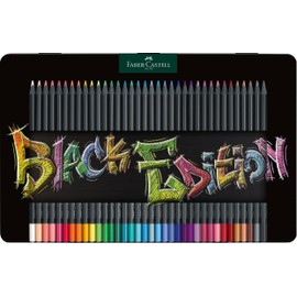 Faber-Castell 116437 Blackwood Colouring Pencils, Black Edition, 36-Piece Metal Case