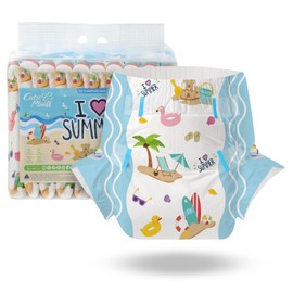 CutiePlusU Adult Nappies, Pack of 10, Disposable Incontinence Briefs with Tabs for Women and Men, Maximum Absorbency Overnight - I Love the Summer (Medium 28 - 38 inches)
