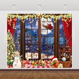 10x8ft Vinyl Christmas Backdrop Christmas Fireplace Photography Backdrop Xmas Tree Snow Cabin Xmas Lights Snowman Santa Claus Photoshoot Background Xmas Party Decorations Backdrop Banner Supplies