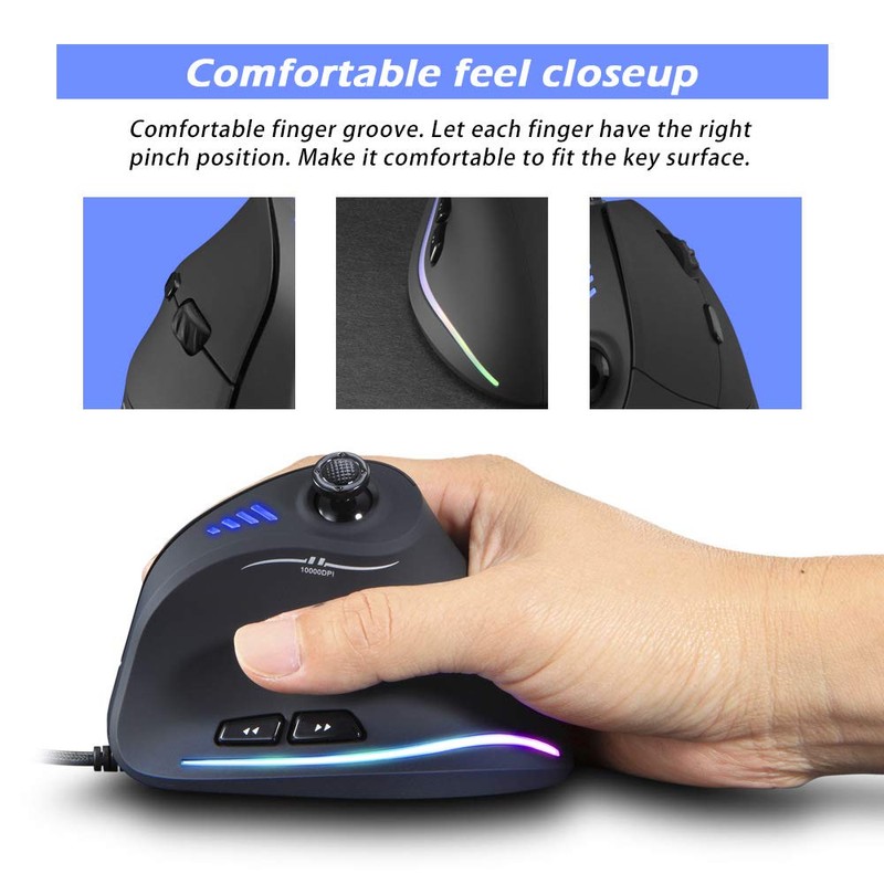 RGB Wired Gaming Mouse with Joystick Programmable Buttons 10000CPI Adjustable