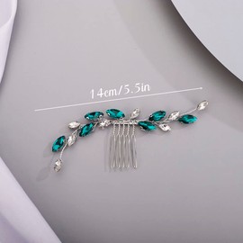 Chargances Bridal Rhinestone Hair Comb Wedding Green Crystal Hair Vine Comb Vintage Handmade Hair Accessories for Bridesmaid Prom Flower Girls (Malachite green)