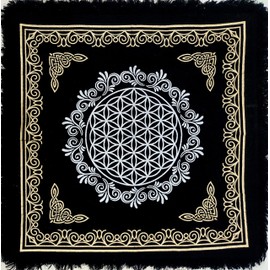 Altar Cloth Tapestry Table Napkin Cloth Witchery Supplies Home Decor Spiritual Witchcraft Cotton Square Tarot Table Cover 24 by 24 Sacred Cloth Hexagonal Metatron Gold Silver Flower Of life