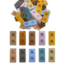 WiYould 50 Pcs PU Leather Label Handmade Sew on Tag Label Faux Leather Handmade Embossed Tag Embellishment Crochet Knit DIY Jeans Bags Shoes Hat Apparel Accessories(Yarnball, 10c)