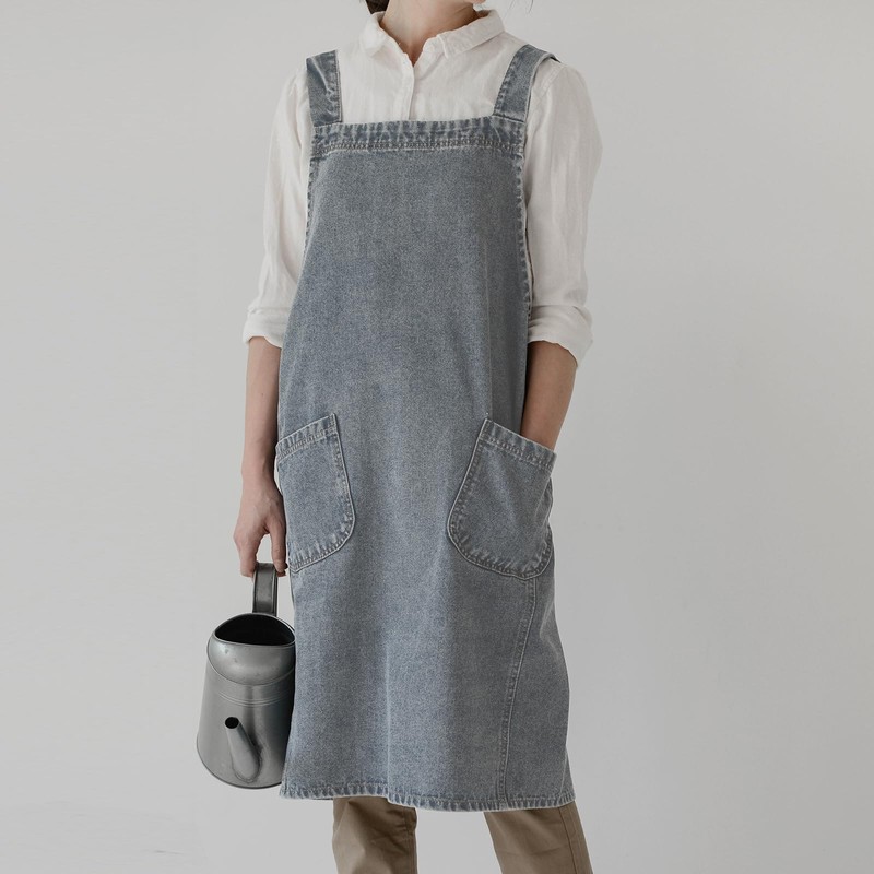 Surblue Cotton Denim Apron With 2 Pockets, Cross Back Aprons