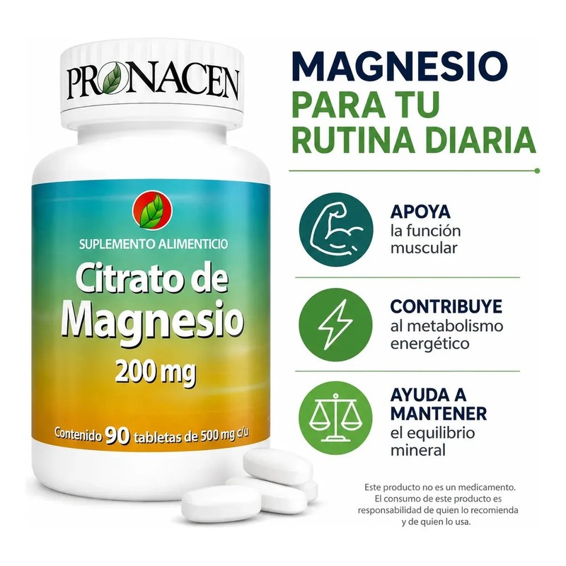 Citrato de Magnesio Pronacen en Tabletas de 500 mg, Suplemento