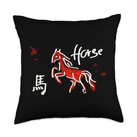 Chinese Lunar Calendar Signs Zodiac Horse Traditional Chinese New Year Astrology Throw Pillow, 18x18, Multicolor