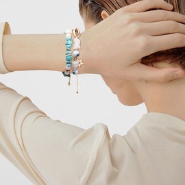 Frigotine Blue Evil Eye Crystal Beaded Production Ankle Bracelets for Woman, Gold Puka Seashell Cowrie Star Charm Surfer Beach Adjustable Anklets Bracelet Friendship Jewelry Gifts