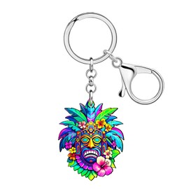 DOWAY Acrylic Novelty Tiki Mask Keychain Polynesian Decor Hawaiian Accessories Tiki Gifts for Women Purse Bag Charm Key Chain (Multicolor)
