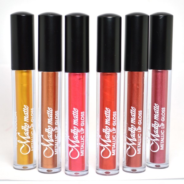 KLEANCOLOR FULL 6 SHADES MADLY MATTE METALLIC LIP GLOSS GOLD CORAL LIQUID + FREE EARRING