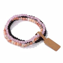 3PCS Healing Crystal Bracelets for Women Men 4mm Natural Stone Beaded Stretch Bracelet Amethyst Jewelry Gifts Semi-Precious Gemstone Beaded Bracelets Round Gemstones Elastic Stretch Bracelet - Pink