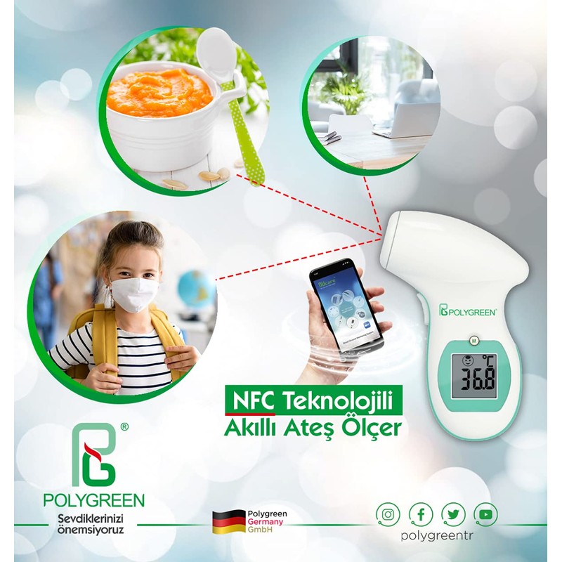 Polygreen Non-Contact Digital Thermometer for Adults and Kids, °F/°C Infrared