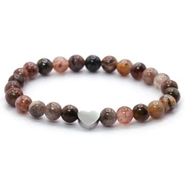 Echtes Pietersit Edelstein Armband mit 6mm Perlen und Edelstahlherz - verschiedene Längen - Heilstein Schutzstein Talisman Glücksbringer Geschenk (Pietersit, 14CM)