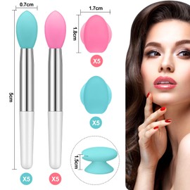 Newtay 20 Pcs Silicone Lip Brush Covers and Brushes for Reusable Lip Mask Eyeshadow Balm and Other Cream Makeup Products(Pink, Green)