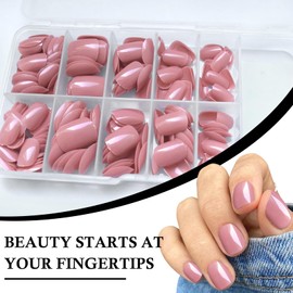 AddFavor 240pc/Pack Short Press on Nails Pink Short Square Fake Nails Glossy Full Cover Acrylic Artificial Glue on Nails for Women, with Sticky Tabs, Nail File