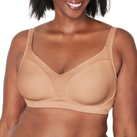 Playtex Women's Bounce Control, Coverage Convertible Wireless T-Shirt, Full-Support Wirefree Bra, Taupe, 40DD