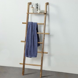 Taozun 67-Inch Wooden Blanket Ladder with Shelf for Living Room - 5-Tier Farmhouse Towels and Quilt Rack Decor - Leaning Wall Display Holder for Blankets and Throws