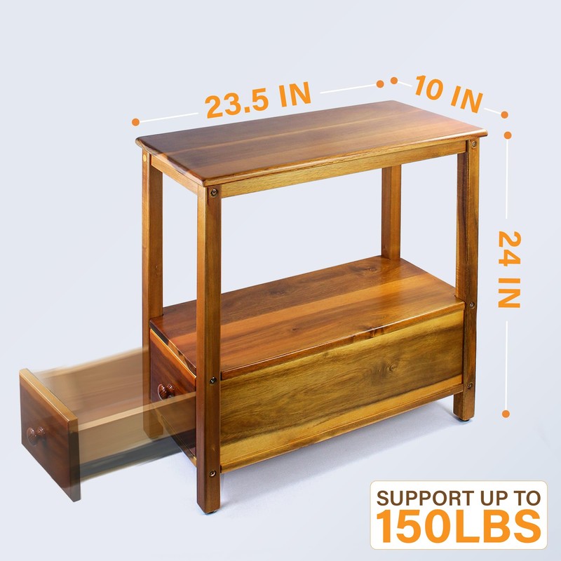 ENKEZI Narrow End Table with Drawer and Shelf – Slim