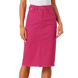 Allegra K Women's High Waist Denim Skirt Pockets Knee-Length Denim Skirt Midi Skirt Pink L, pink, L