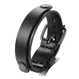 BIYONGDE 1.8CM Wide Black Leather Bangle Bracelet with Rivets Charms, Mens, Adjustable, Buckle Clasp, Masculine
