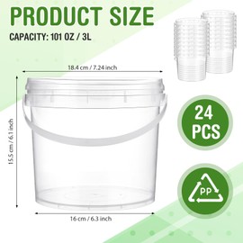 Funnymoom 24 Pack 101 oz/3L Clear Deli Buckets with Lids Plastic Ice Cream Bucket with Handle Safe Food Storage Round Tub Pails Containers Freezer & Microwave for Fruit Snack Take out