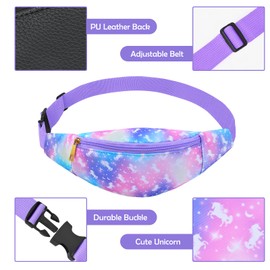 Ausletie Fanny Pack for Kids Girls Fashion Waist Pack With Adjustable Belt, Kids Unicorn Fanny Pack Crossbody With 2 Pouches, Kids Belt Bag for Travel Running Camping