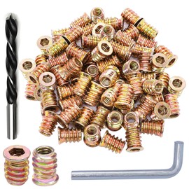 Wadayu 100pcs Threaded Inserts for Wood, Screw in Nut Fastener Connector, Steel Hex Drive Nut Inserts for Home Office Furniture (Gold, 1/4"-20 x10mm)