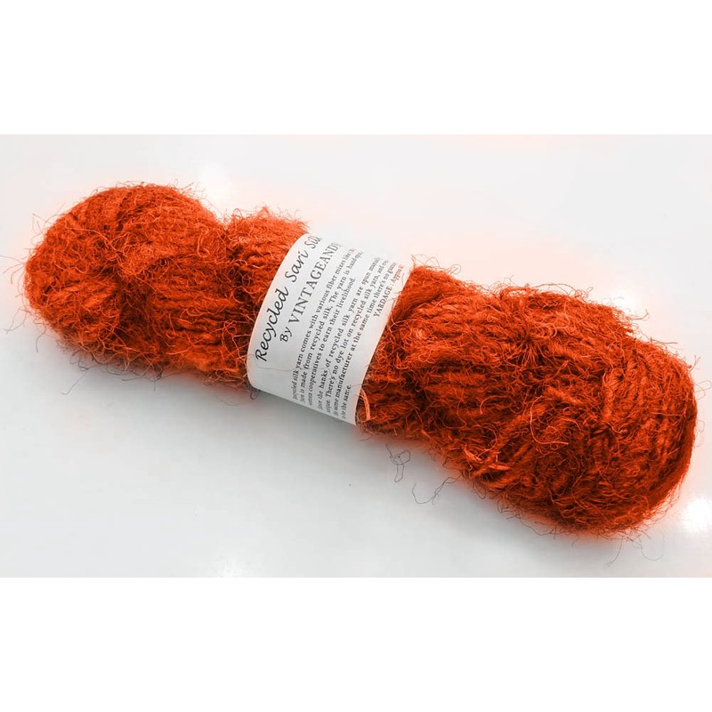 (Orange) - 100g Recycled Sari Silk Yarn Hand-spun Orange Soft