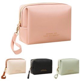 Mayoii Small Make up Bag Mini Makeup Bag for Purse Portable Small Cosmetic Bags Water-Resistant PU Leather Toiletry Bags with Handle Cute Versatile Zipper Pouch for Women (Pink, One Size)