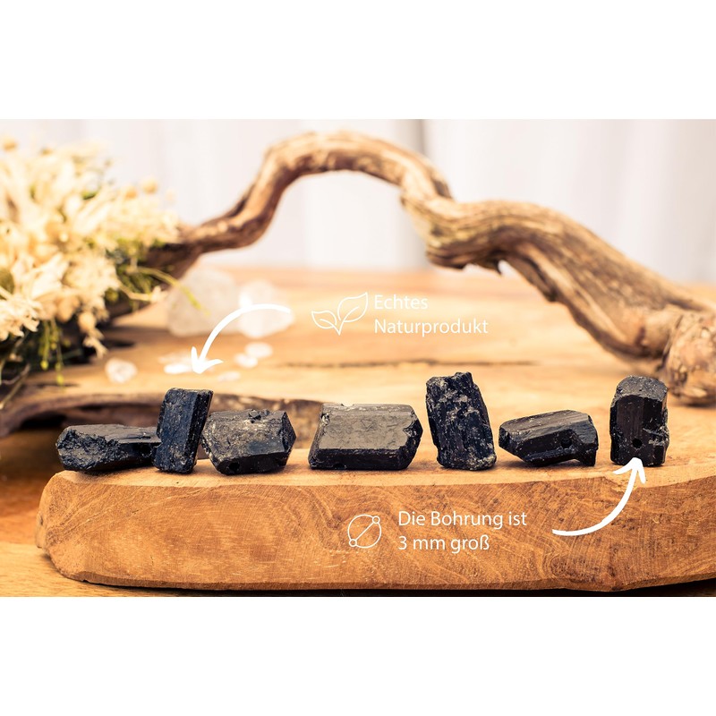 Lebensquelle Plus Black Tourmaline/Schorl Raw Stone Pendant with Leather Cord