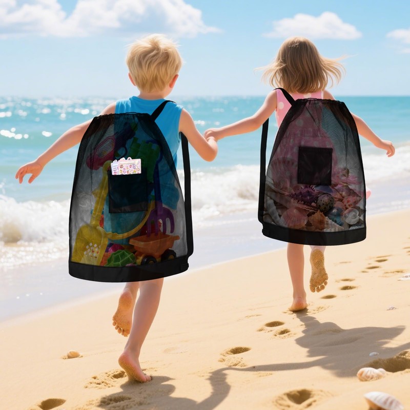 KKONHII 2Pcs Large Mesh Beach Bag Drawstring Toys Bag, Reusable