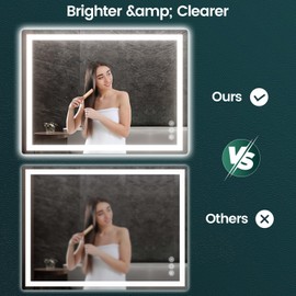 LED Mirror for Bathroom 30"x 40" with Frontlit and Backlit, Anti-Fog Mirror with Lights, Stepless 3 Colors Temperature & Dimmable Bathroom Mirror, Memory Tempered Glass Mirror for Bathroom