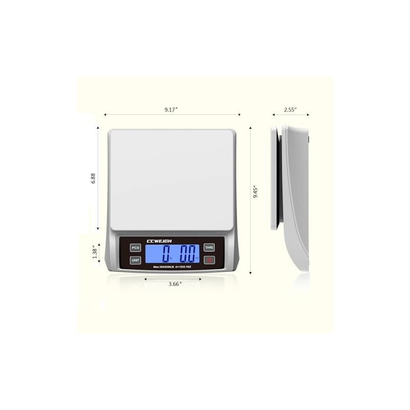 Digital Kitchen Scale 30KG/66LB, Stainless Bread Scale with LCD Display,
