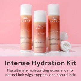 Milano Collection Essentials Moisturizing Ultra Bundle for Natural Hair Wigs & Human Hair, Ultra Hydrating Shampoo & Conditioner, Ultra Hydrating Detangler for Women, 3 Pack