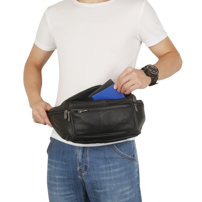 ZZNICK Genuine Leather Fanny Pack/Waist Bag/Organizer with Adjustable Belt, Multiple