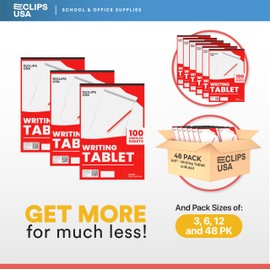 E-CLIPS USA Notepads, Unruled Writing Tablet, Note Pads 6 x 9, Small Notepads, Memo Pad, White, Chipboard Back, Writing Pad, Office Supplies, 100 Sheets Per Pad (12 Pack)