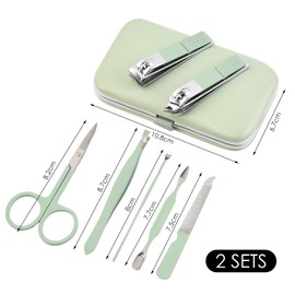 2 Sets of Nail Trimming Sets, Manicure Tools, Manicure Sets for Women, Nail Care Combinations, Portable Manicure Sets (Rose Gold, Green)