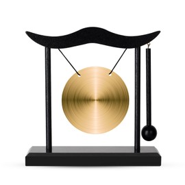 Feng Shui Gong Decor, Zen Brass Desktop Decor, 6.4x6.3x2 Inch Mini Sound Healing Instrument for Home, Office, Party, Yoga, Gift