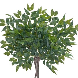 6PCS 26" Bendable Artificial Greenery Stems - Realistic Silk Floral Arrangements Faux Branches Camellia Leaves for Home Office Decor, Table Centerpieces, Wall Shelf Italian Ruscus Plants