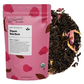 Heavenly Tea Leaves Organic Rose Black, Bulk Loose Leaf Black Tea, 1 Lb. (Approx. 200 Cups) - Strong, Full Bodied, Floral, Great For Hot Or Iced Tea, Antioxidant, Black Tea With Rose Petals