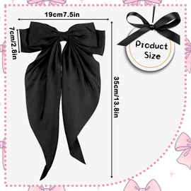 Bow Hair Clip, Hair Bows for Women Big Bowknot Hairpin French Hair Clips with Long Ribbon Solid Color Hair Barrette Clips Soft Satin Silky Hair Bows for Women Girls(Black)
