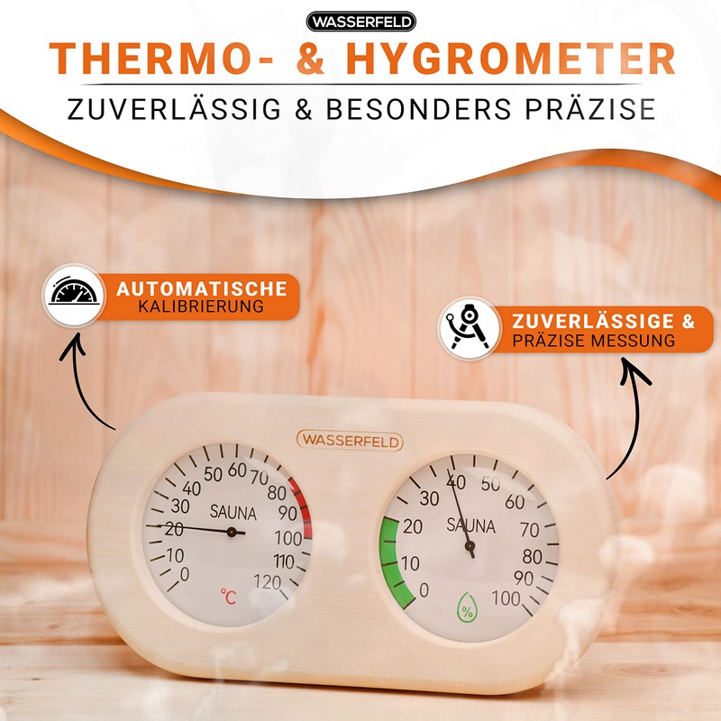 WASSERFELD® Sauna Thermometer Hygrometer [2in1 Funktion] Präzises Saunathermometer für eine