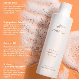 PURE FIJI Cleansing Oil with Vitamin C Brightening Foaming Face Wash with Vitamins C & E- Deep Clean & Makeup Remover Oil, Great for All Skin Types Facial Cleanser (6.4oz/190ml)