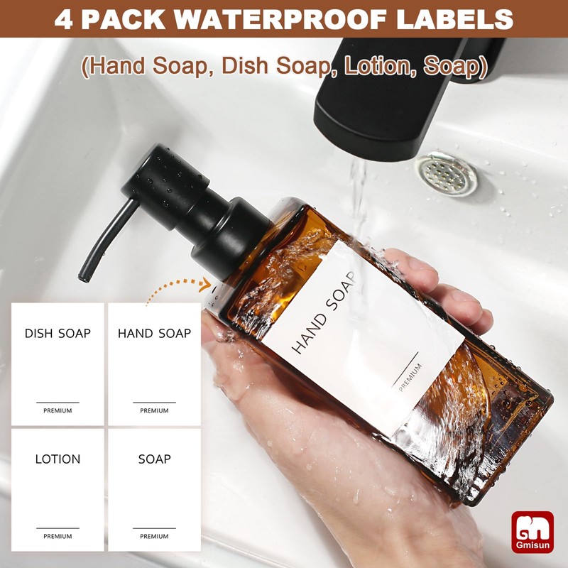 GMISUN Amber Glass Soap Dispenser, 2 Pack Hand Soap Dispenser