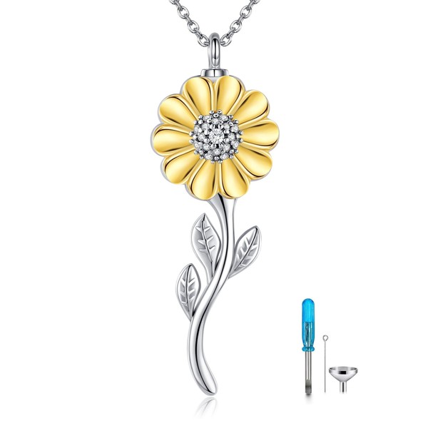 DAYLINLOVE Sunflower Cremation Necklace For Ashes 925 Sterling Silver Memorial