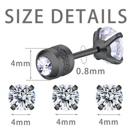 Mochity 3 Pairs of Earrings Set for Men and Women, Hypoallergenic Earrings, Gold Sliver Black, 316L Stainless Steel Cubic Zirconia Stud Earrings, Sleep Earrings, 3/4/5 mm, Stainless Steel, Cubic