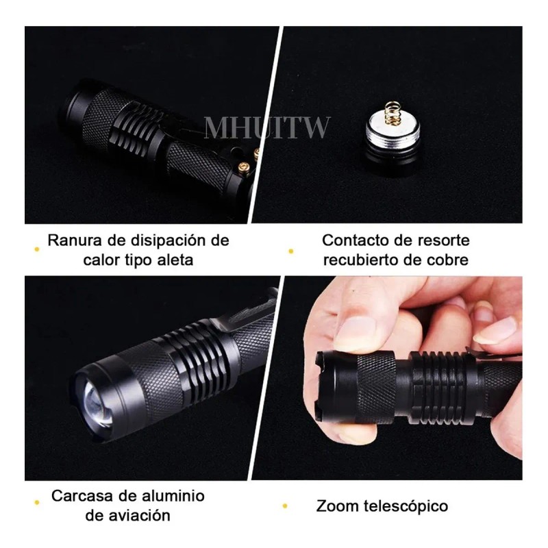 MHUITW 2pzs Linterna Táctica UV LED 395nm con Zoom y