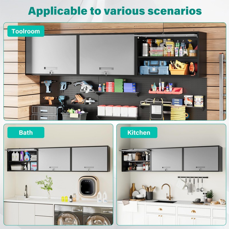 Metal Wall Cabinet with Up-Flip Door, 21.7" H Mounted Storage