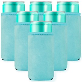 Casa-Eco Faux Fur Blank Tall Skinny Can Coolers, Fluffy Plush Insulated Neoprene Slim Beverages Can Sleeves, DIY, HTV Vinyl Projects for Wedding, Bachlorette Party Favoris (6-Pack, Sky Blue)